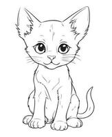 Cute Cartoon Cat vector Illustration, Cat Coloring page for kids and adults. Print design, t-shirt design, tattoo design, mural art, cat mascot