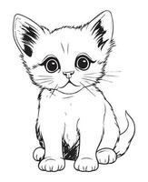 Cute Cartoon Cat vector Illustration, Cat Coloring page for kids and adults. Print design, t-shirt design, tattoo design, mural art, cat mascot