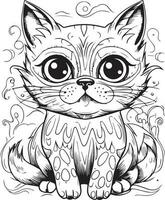 Cute Cartoon Cat vector Illustration, Cat Coloring page for kids and adults. cat vector logo, t-shirt design, tattoo design, mural art, cat mascot