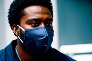 A black man wearing protective mask. COVID 19. Mask-Wearing with Confidence. photo