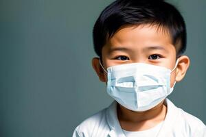 An asian boy wearing protective mask. COVID 19. Mask-Wearing with Confidence. photo