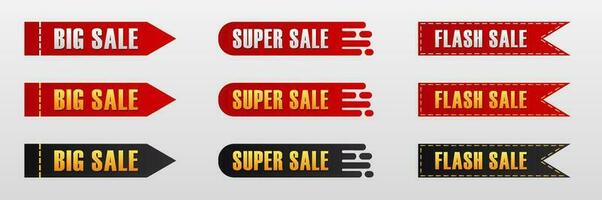 set complete collection rectangular label stickers for selling product promos in red, gold and black colors vector