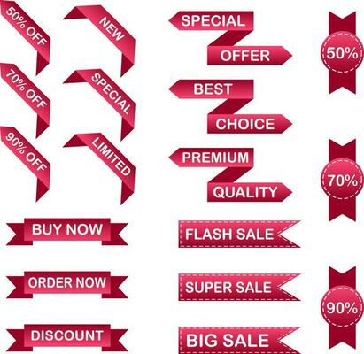 set collection red ribbon label tags for product promo,ribbon element
