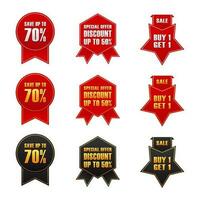 label price tag promo and discount vector in red,black and golden color
