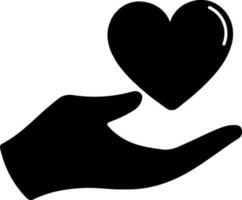 Black illustration of Human Hand and Heart. vector