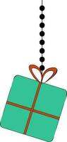 Green hanging gift box in flat style. vector