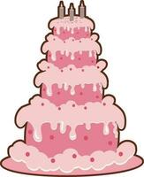 Decorated pink birthday layer cake. vector