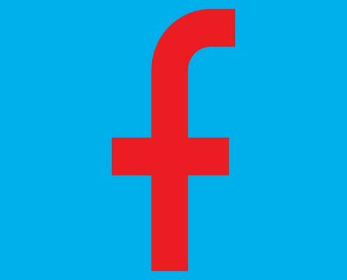 Isolated facebook logo in red and blue color.