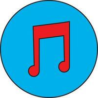 Red music note on blue circle. vector