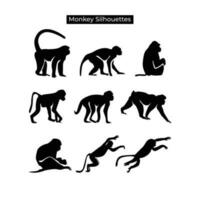 Monkey silhouette set. Vector illustration. Black monkey collection  on white background.