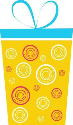 Flat illustration of yellow gift box.