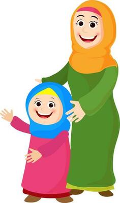 Cute islamic mother and daughter character.
