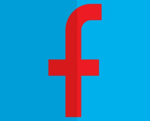 Isolated facebook logo in red and blue color.