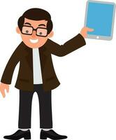 Illustration of businessman holding digital tablet. vector