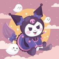 Flying Rabbit Witch With Magic Broom Concept vector