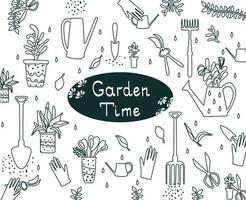 set of garden time on white background vector