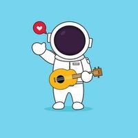 Cute astronaut playing guitar. Vector illustration of chibi character