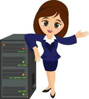 Business Woman standing near server. vector