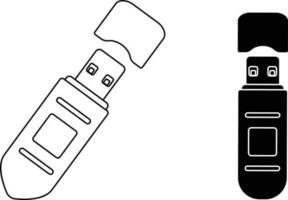 Isolated open flash drive with cap made by black line art. vector