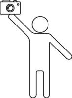 Black line art faceless man camera holding in hand. vector