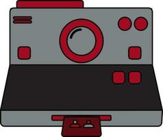 Black line art polaroid in grey and black, red color. vector