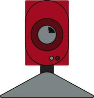 Red and grey camera in black line art. vector