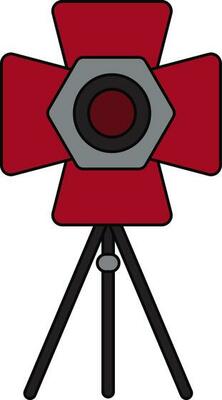 Black line art illustration of a potlight on black tripod.