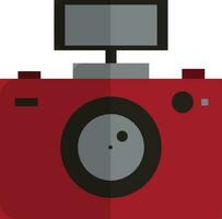 Red and black photo camera with grey flash. vector