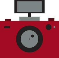 Red and black photo camera with grey flash. vector