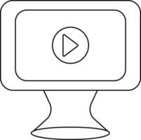 Flat style tv screen with video player in black line art. vector