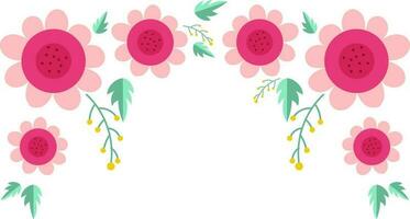 Pink flowers and green leaves on background. vector