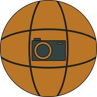 Digital camera in brown globe. vector