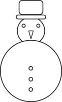 Snowman wearing hat in line art illustration. vector
