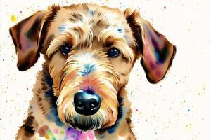 Watercolor painting of the Airedale Terrier Dog. A Versatile and Loyal Companion. photo