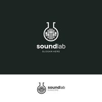 sound lab logo, lab bottle combine with mixer audio logo design minimalist concept vector