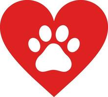 Paw print on a red heart icon vector .The dog's track in the heart