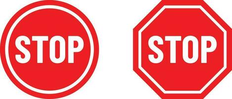 Red stop signs in octagon and circle . Traffic warning and prohibiting icons vector