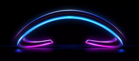 perfect choice for businesses looking for a design that is both futuristic and edgy, this abstract blue and purple neon light shape design on a black background photo