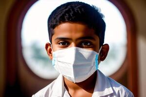 An indian boy wearing protective mask. COVID 19. Mask-Wearing with Confidence. photo