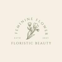 floral feminine style logo for beauty cosmetics jewelry salon vector minimalist design
