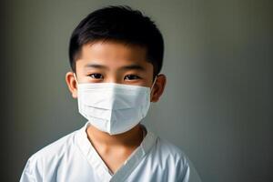 An asian boy wearing protective mask. COVID 19. Mask-Wearing with Confidence. photo