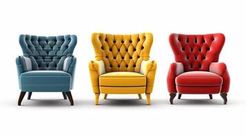 Collection of Luxury armchairs isolated on white background, photo