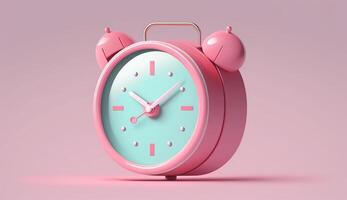 rosado alarma reloj en un rosado fondo, generativo ai foto