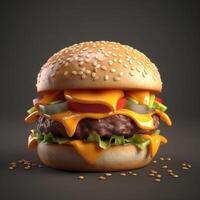 Big tasty cheeseburger on a dark background, photo