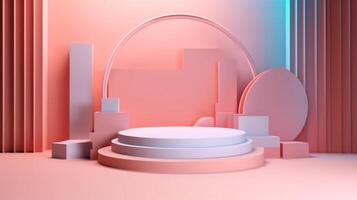 Abstract minimal geometric background, primitive forms, pastel colors Podium, Product Podium on pink Background, photo