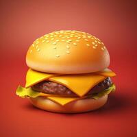 Tasty cheeseburger on brown background, photo