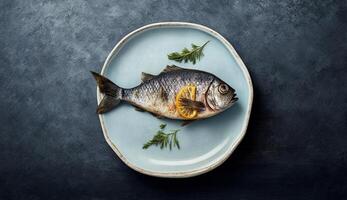 Top view of Fried Fish in plate, photo