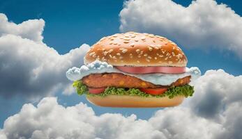 Hamburger with clouds in the sky, photo