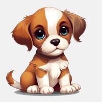 Cute puppy dog sit in white isolated background, photo