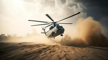 Helicopter in the desert, photo